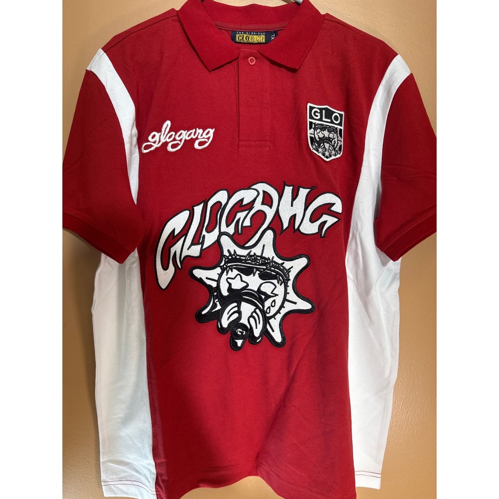 Glo Gang Worldwide Canada Polo Shirt Red White Sun Logo Chief Keef Mens XL
